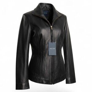 Cole Haan Women's Size SP Black Wing Collar Smooth Leather Jacket